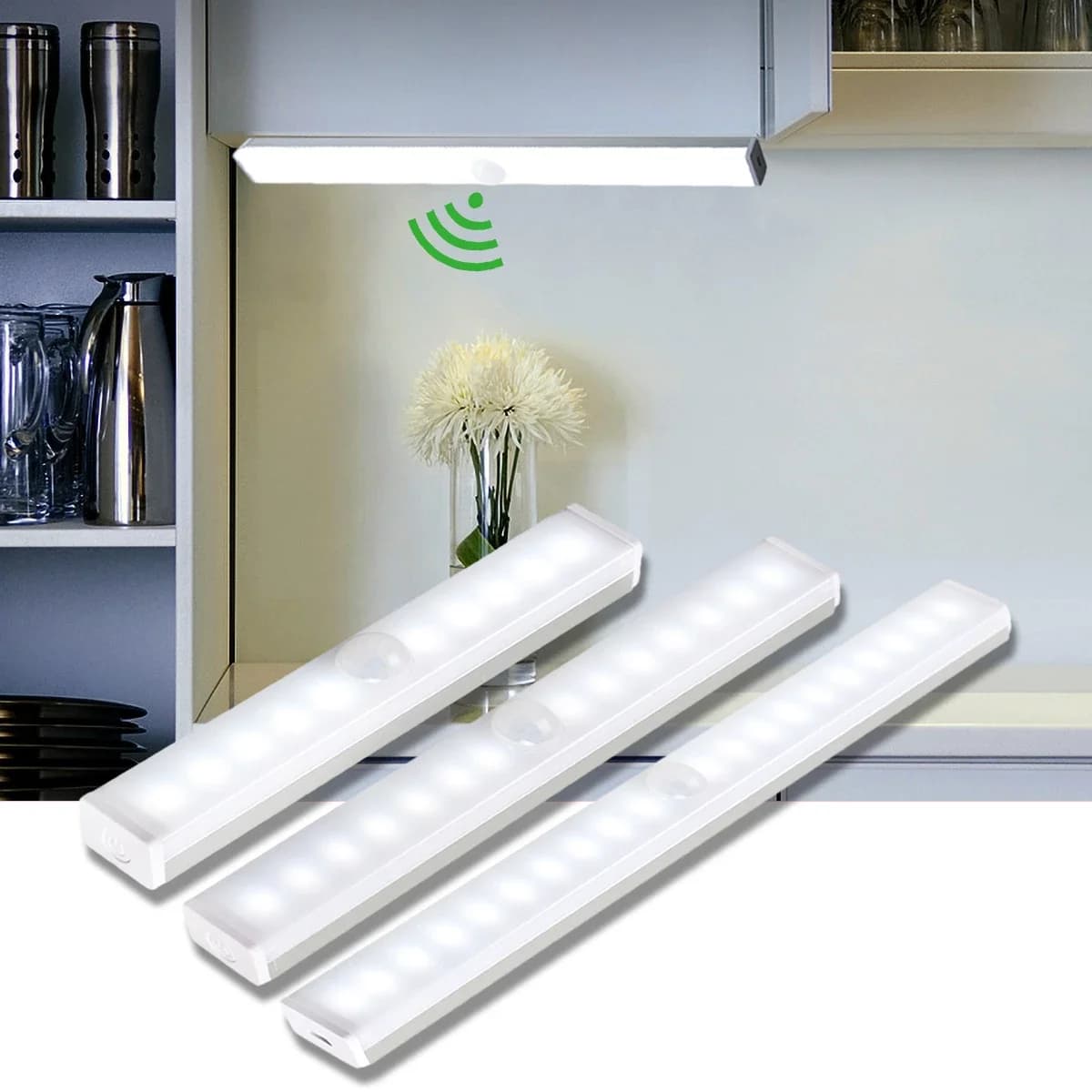 10/14/20/36 LED Lampada da notte a striscia lunga Sensore di movimento PIR magnetico Luce per armadio USB ricaricabile per la casa Camera da letto Scale Cucina