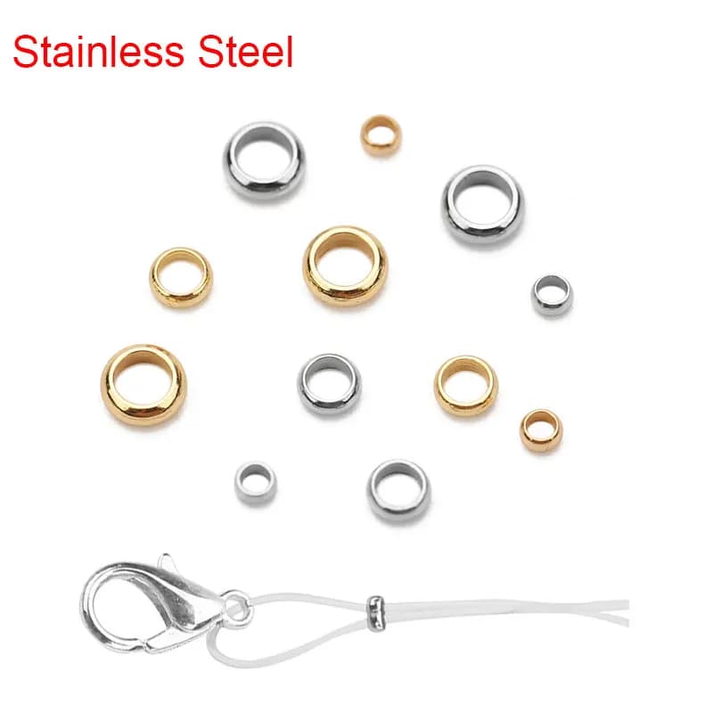 100 pezzi di perline a crimpare in acciaio inossidabile color oro 2 2,5 3 mm perline distanziatrici con tappo rotondo per collane fai da te forniture per la creazione di gioielli