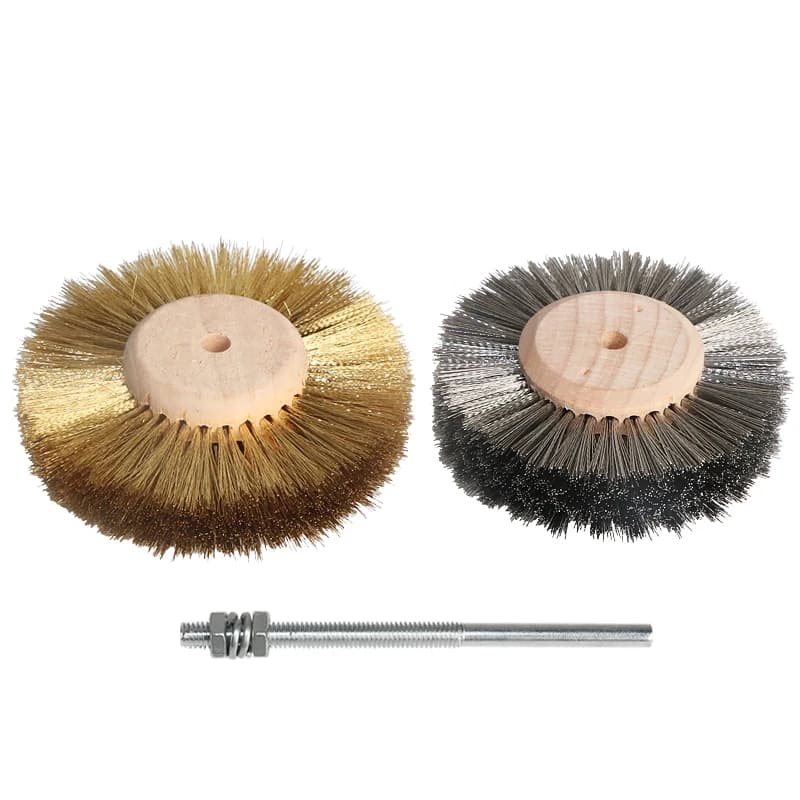 2 pezzi 80mm 4 pollici set di spazzole per ruote in filo di ottone in acciaio inossidabile per gambo da trapano 1/4 "per lucidatura di metalli in legno sbavatura pulizia