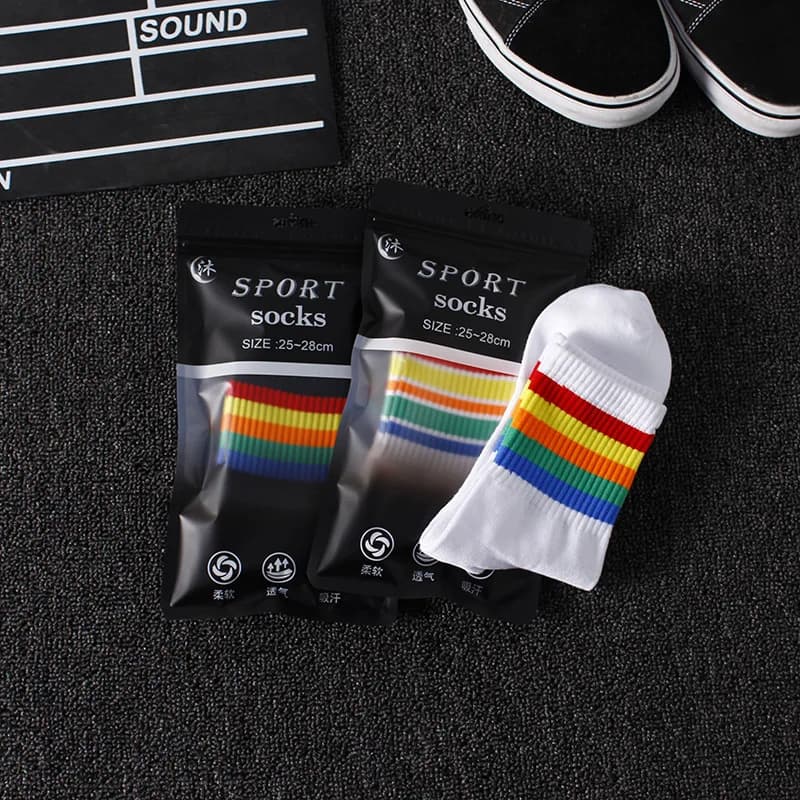 Fashion Mens Socks Hip Hop Cotton Rainbow Stripes Classic Warm Casual Tide Harajuku Funny Pop Korean Socks skarpetki meskie Sox