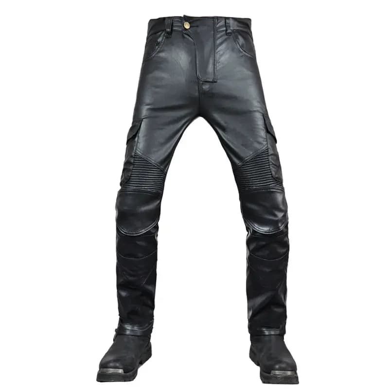 Jeans da motociclista Motocross Racing PU Leather Biker Pants locomotiva impermeabile antivento uomo donna con 4 pezzi CE Protect