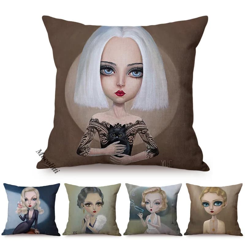 Fashion super cute little princess funky sexy girl cartoon lining for pillow sofa pillow decorative cojines