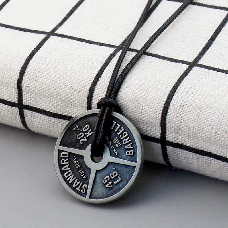 Fitness Gym Necklace for Men's Weights Plate Pendulum with Handlebars Lifting Bodybuilding Jewels for Stainless Steel Exercises