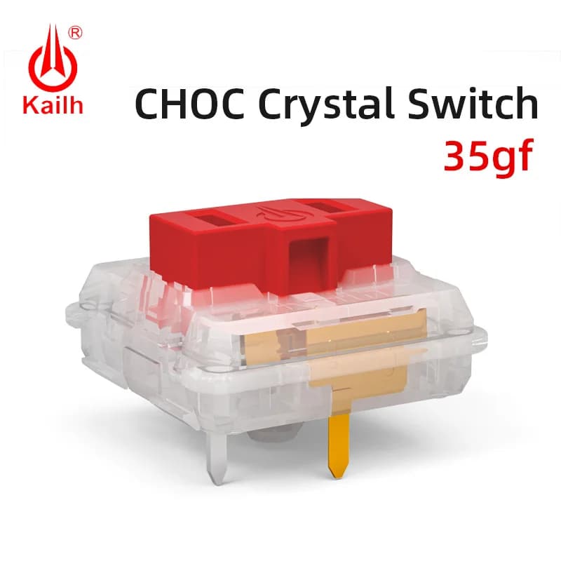 Switch Kailh Choc Red Crystal a basso profilo, switch per tastiera meccanica Chocolate, RGB SMD, stelo rosso, sensazione lineare al tatto.
