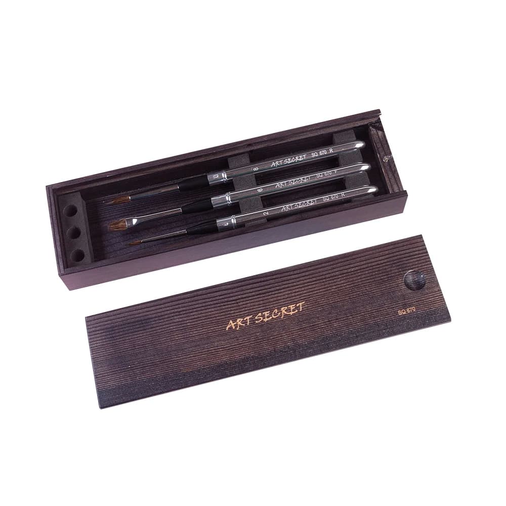 ArtSecret High Quality SQ670 3PC/Set Watercolor Art Brushes Squirrel Mixed Hair Brass Ferrule Aluminum Cap Wooden Case