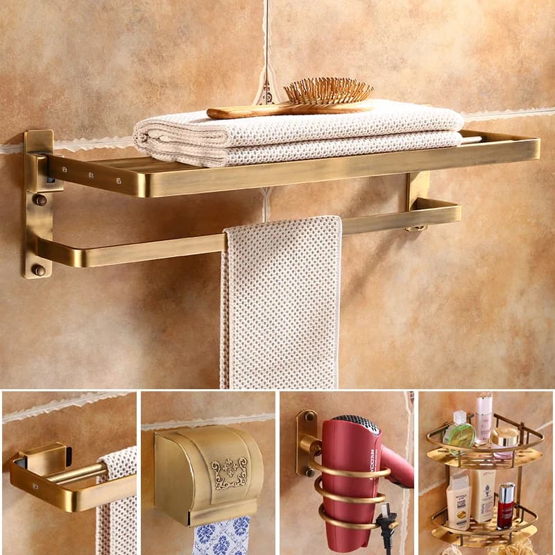 Suite di hardware per il bagno antico Portasciugamani da bagno in alluminio antico Portasciugamani Scopino per WC Scatola per fazzoletti Accessori per il bagno