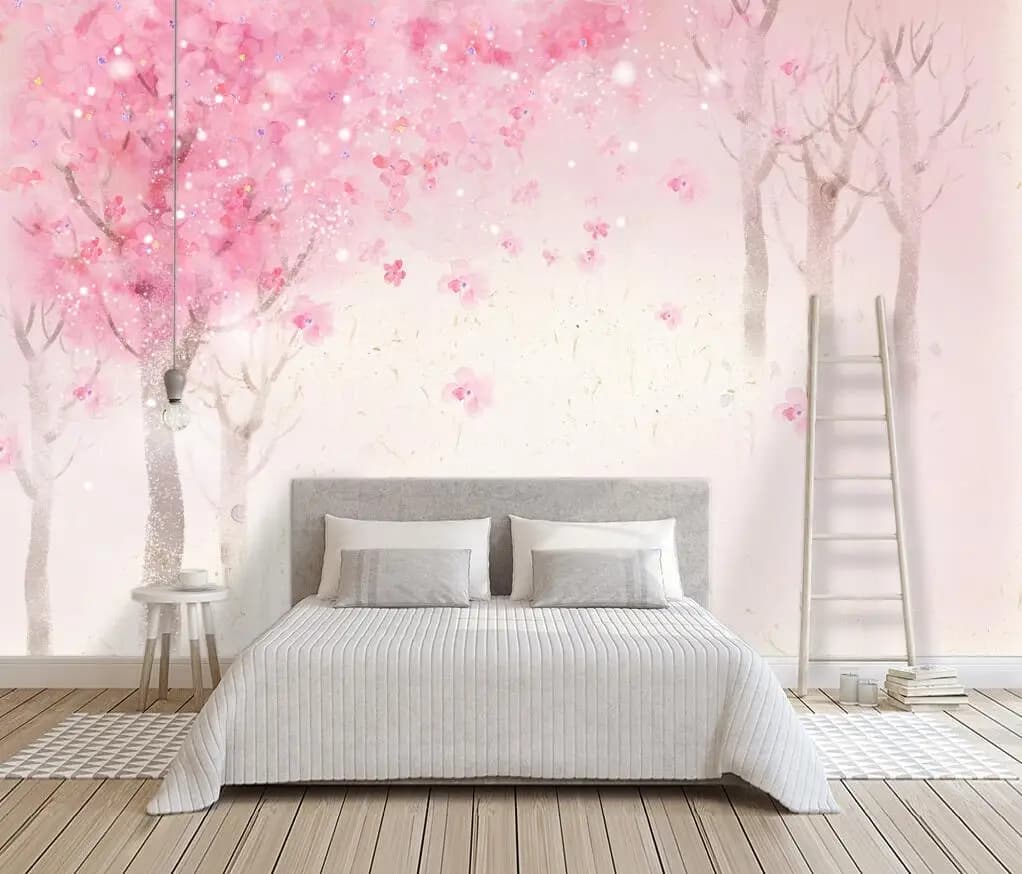 Sfondo di fiori di ciliegio rosa pittura murale romantica decorazione della foresta di ciliegio pittura decorazione della casa carta da parati 3d