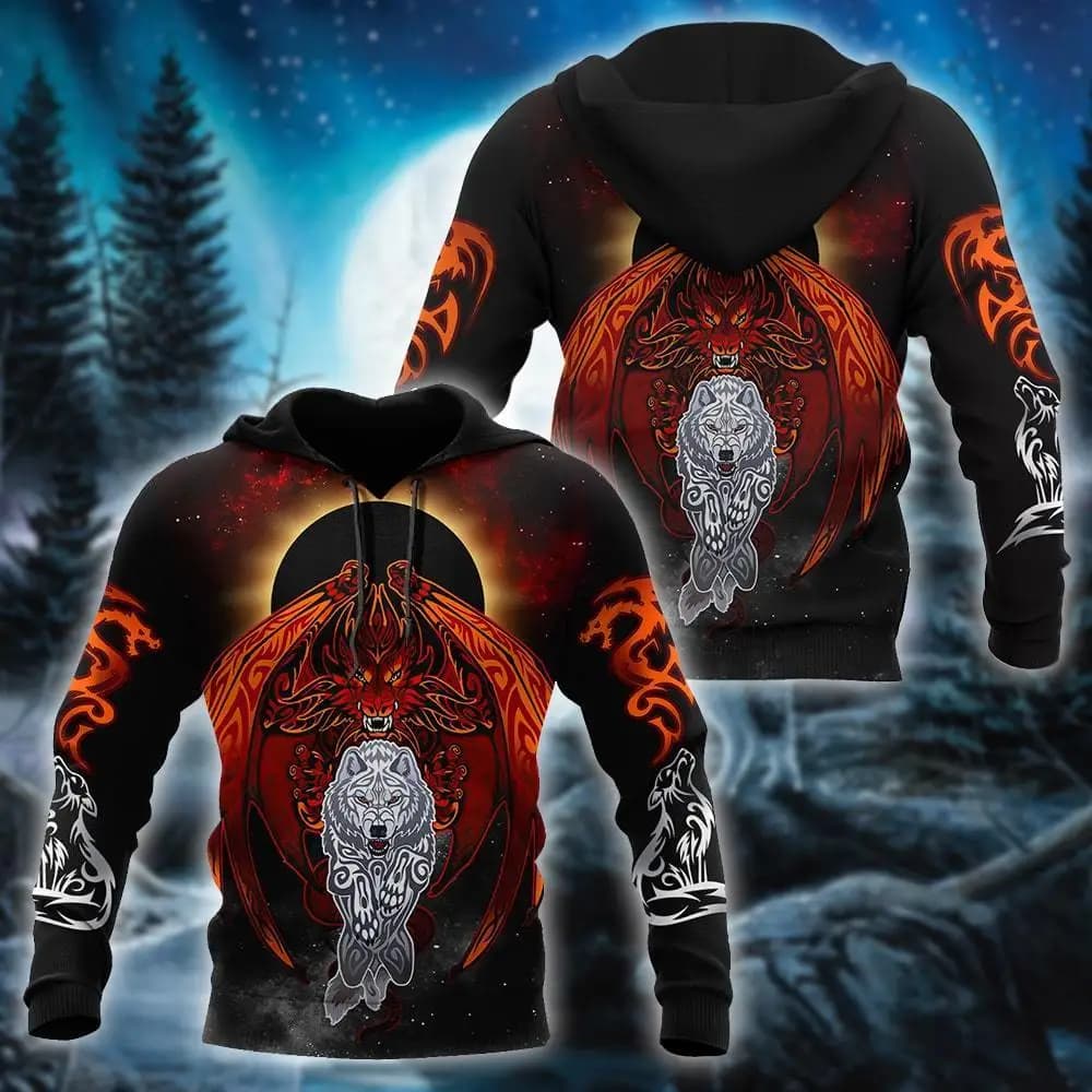 Drago e lupo 3D stampato all over moda uomo autunno felpe con cappuccio felpa unisex streetwear casual zip giacca pullover KJ498