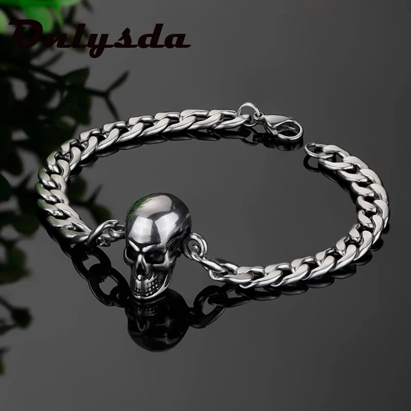 Prezzo di fabbrica Biker Punk Bangle Accessori Gioielli con teschio Braccialetti a catena con ciondoli da uomo per le donne Pulseras Mujer Regalo del partito