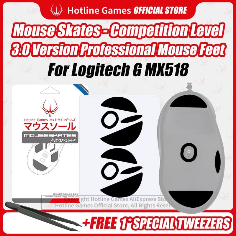 2 set Hotline Games 3.0 Mouse Skates Mouse Feet sostituzione per Logitech G MX518 Gaming Mouse,Smooth,Durable,Glide Feet Pads