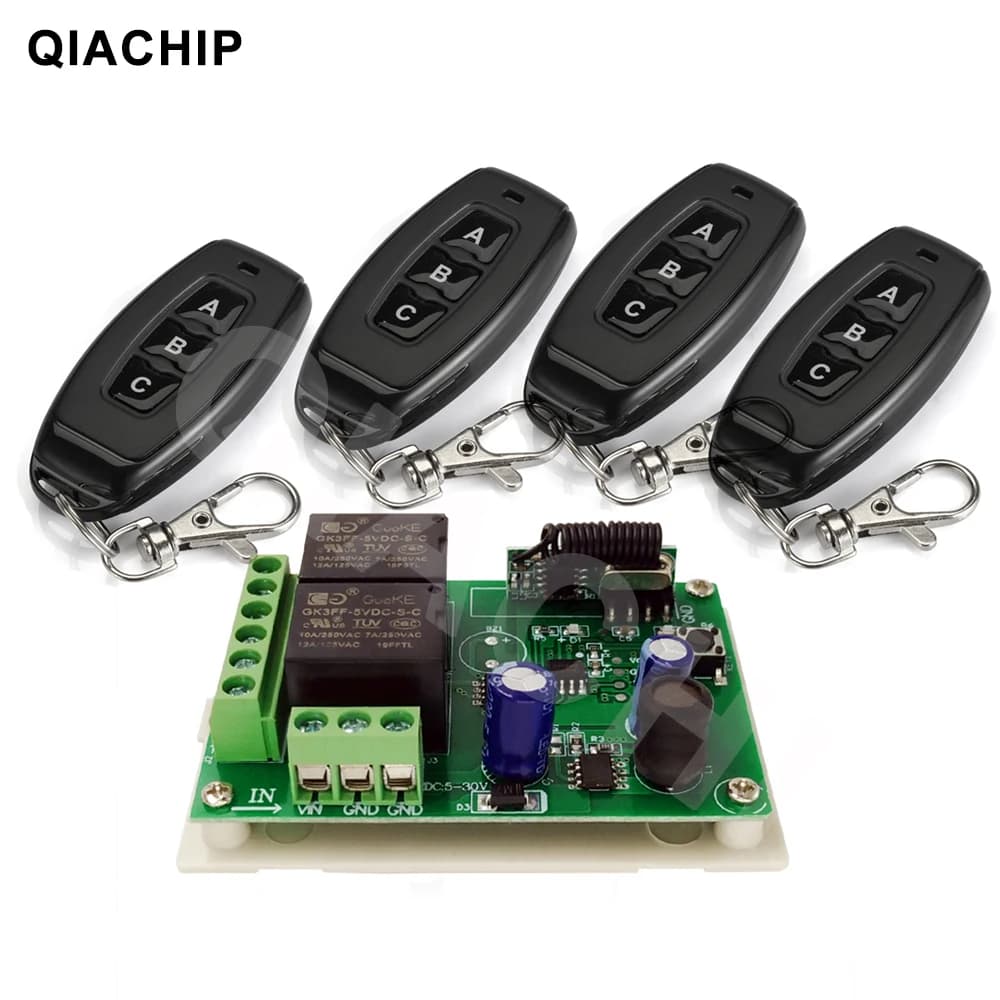 QIACHIP DC 6-30V 2CH Switch With Remote Control Relay Module Universal 24V 2 Delay 433MHz Remote Control Switch Relay Receiver