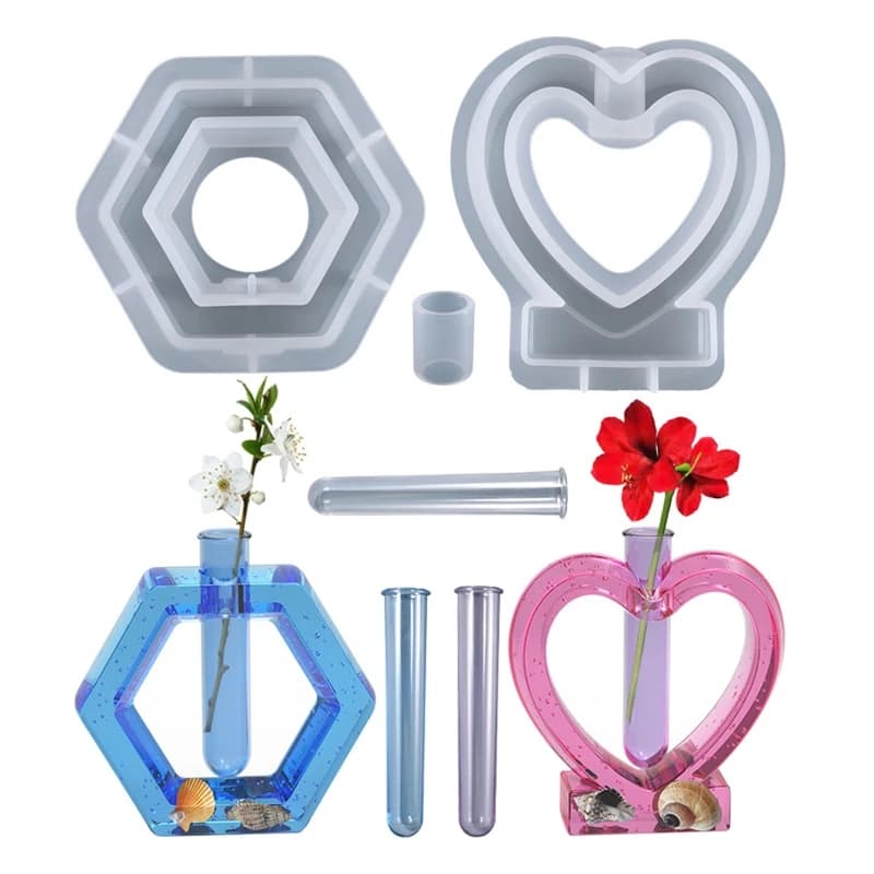 Cuore d'amore Vaso da fiori esagonale Cilindro idroponico Stampo in resina epossidica Staffa per provetta Stampo in silicone Strumenti di decorazione artigianale fai-da-te