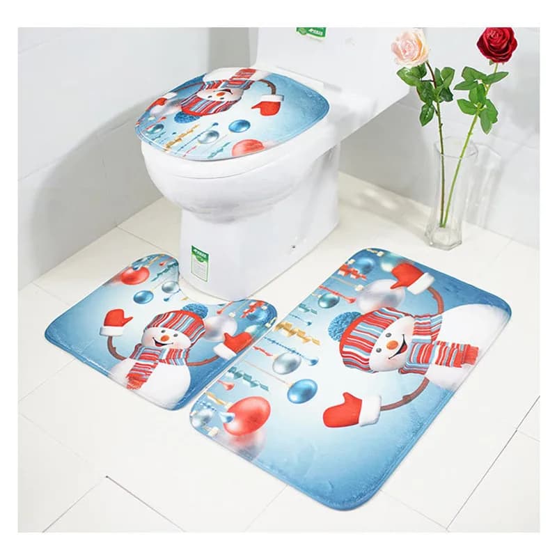 Tappetino antiscivolo con Babbo Natale stampato natalizio per la decorazione del bagno WC 3 pezzi Tappeto da pavimento Forniture natalizie Set di tappetini da bagno Tappetini per WC