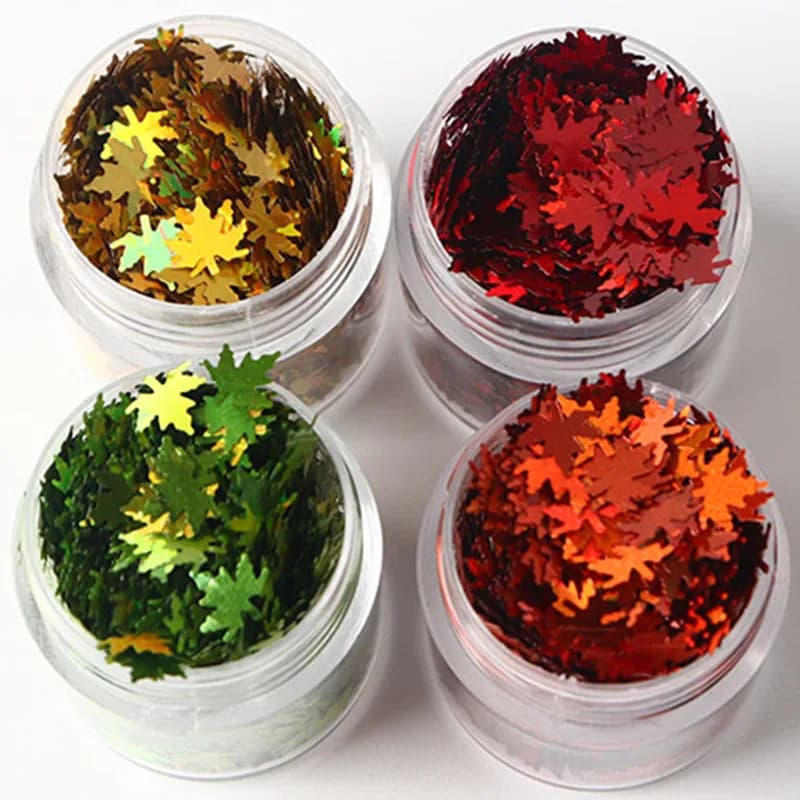 Smalto per unghie con paillettes a foglia d'acero da 10g, glitter olografico colorato, glitter sfumato per unghie, decorazione artistica per unghie per la produzione autunnale