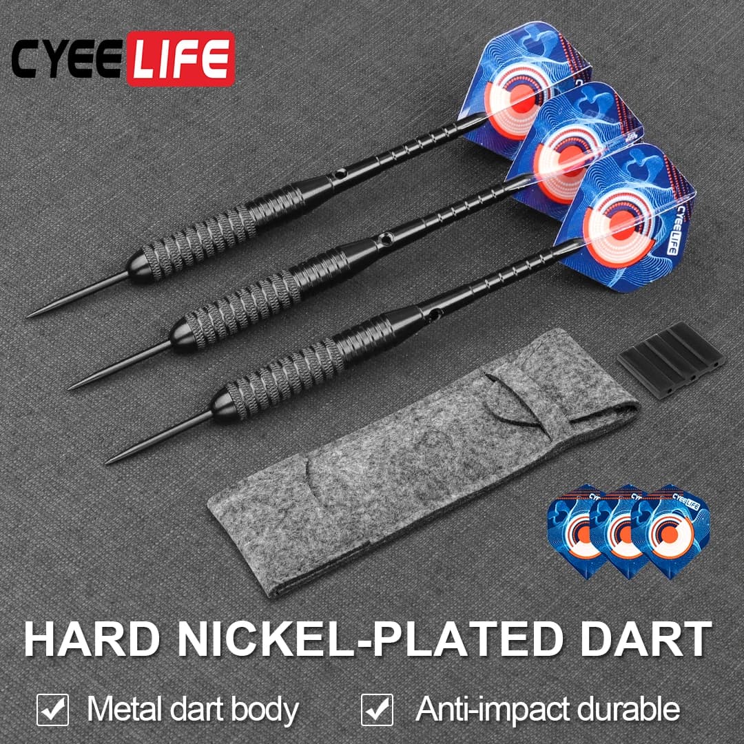 Freccette in acciaio CyeeLife 26g con custodia e alberi in alluminio, set di punte in acciaio per freccette da bar professionali