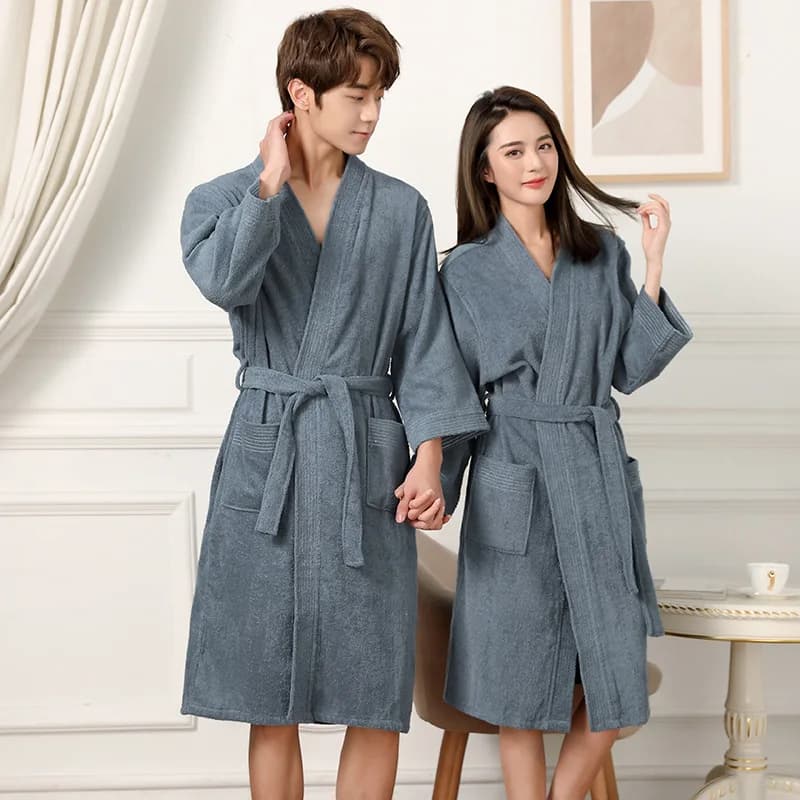 Men Woman 100% Cotton Terry Bathrobe Lovers Towel Nightwear Long Bathrobe Kimono Femme Vestaglia Solid Hotel SPA Vestaglie
