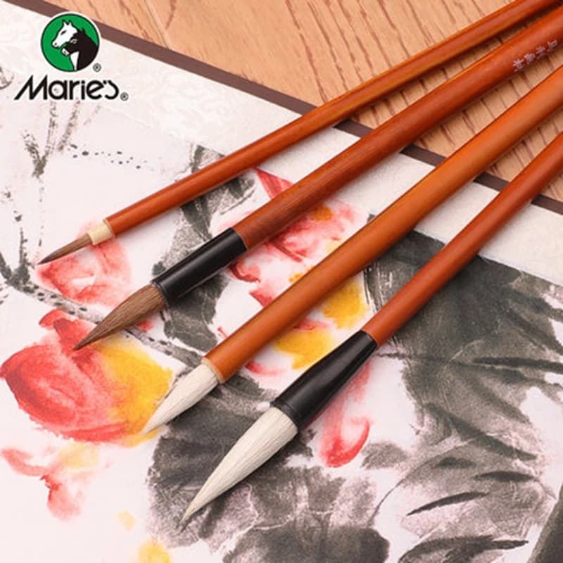 Marie's Wolf/Sheep Hair Calligraphy Brush Chinese Writing Brush 4pcs/set Painting Drawing Writing Brush Practice Supplies G1324