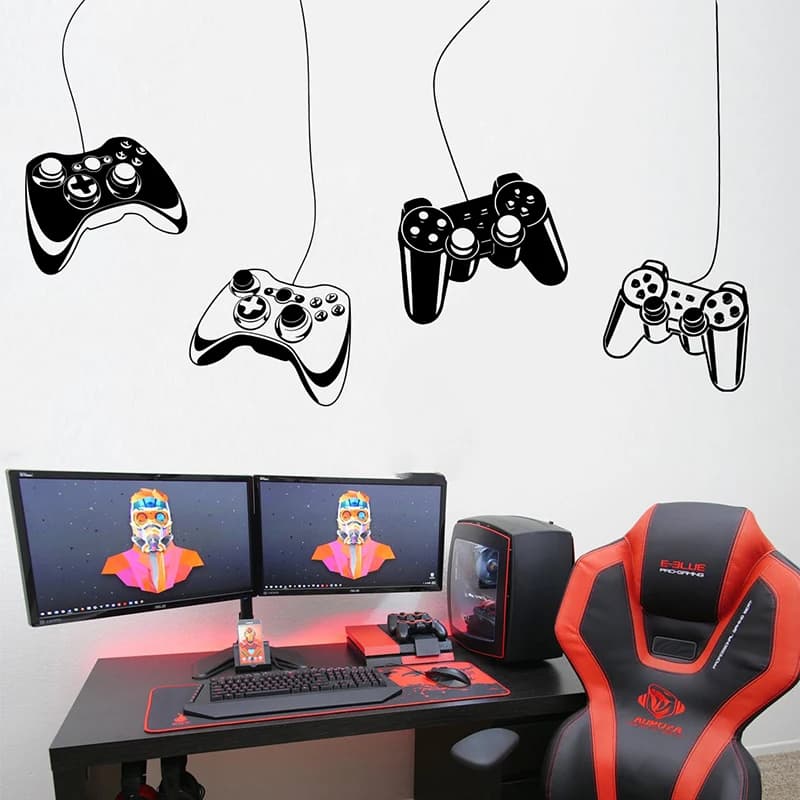 4 pezzi controller di gioco adesivo da parete sala giochi Ps joystick video gioco zona giocatore Xbox adesivo da parete camera dei bambini vinile decorazioni per la casa