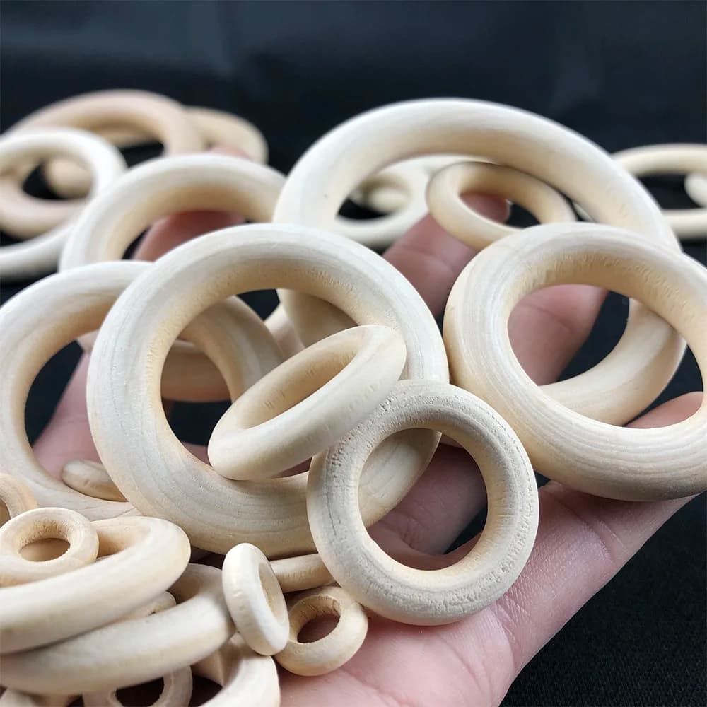 100-12mm Solid Natural Wood Teething Ring Green Lead-Free Wooden Ring For Ornaments Connectors Macrame Jewelry Making DIY Hoop