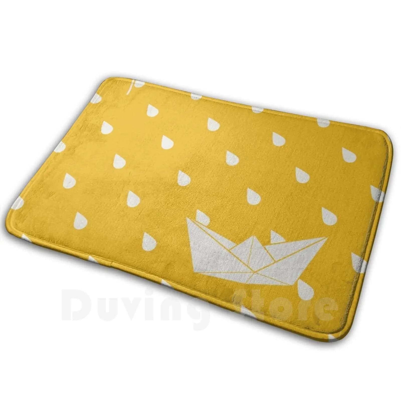 Float In The Rain Carpet Mat Rug Cushion Soft Rain Boat Paper Paper Boat Origami Balloon Red Yellow Rain Drop Water