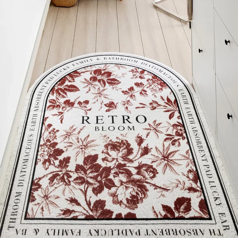 Half Round Rubber Doormat Retro Flower Door Rugs Resist Dirt Trapper Rugs Washable Non-slip Rug Easy Clean Carpet Entryway Mat