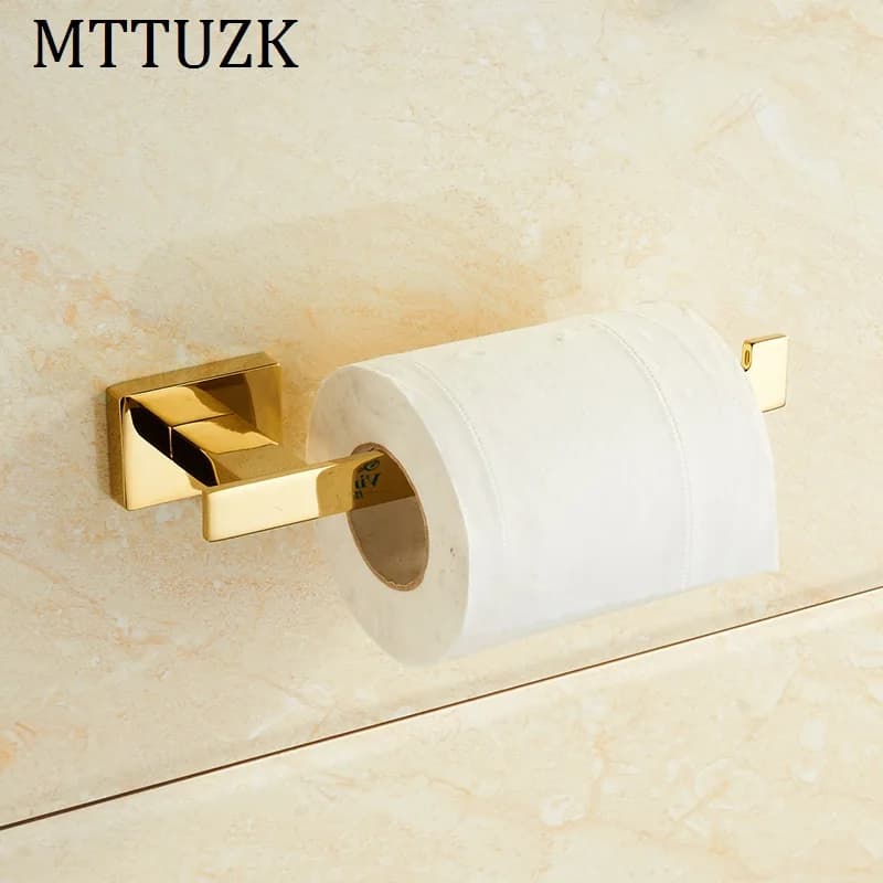 MTTUZK Portarotolo per carta igienica dorato Base quadrata Accessori da bagno semplici Portarotolo per carta in rotolo nero opaco montato a parete