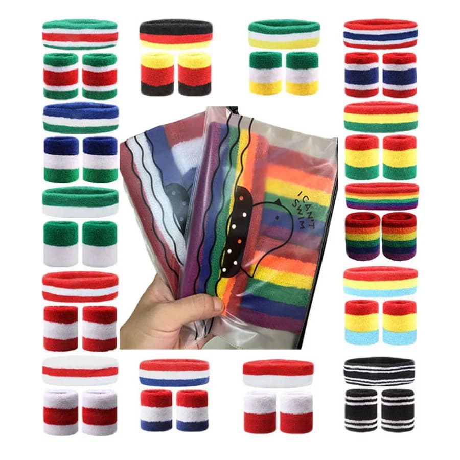 1 Set Braccialetti sportivi + Fascia per capelli Asciugamano Fasce per il sudore per uomo Donna Basket Yoga Tennis Fitness Fascia per la testa Supporto per il polso Proteggi