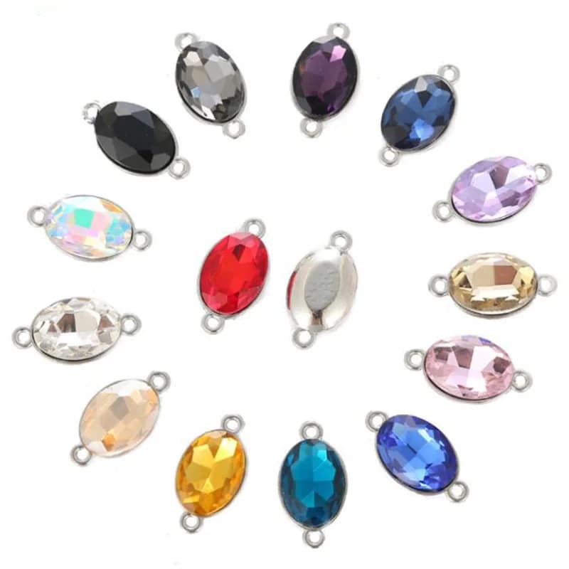 10pcs Crystal Glass Oval Shape Charms Connectors for Jewelry Earrings Bracelet Necklace Pendant Making Findings DIY Accessories