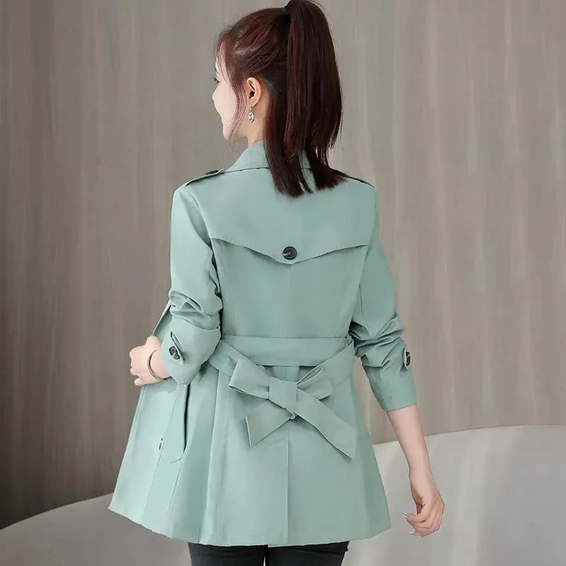 Short Windbreaker Slim Women's Coats 2025 New Spring Autumn Jackets Bow Belt Temperament Slim British Small Double Breasted Tide