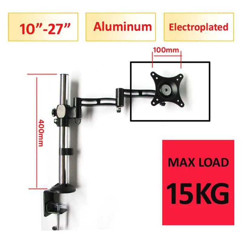 DL-T502 10-27 "altezza regolabile in alluminio 360 ruota tv lcd supporto da tavolo monitor full motion morsetto da tavolo staffa per schermo