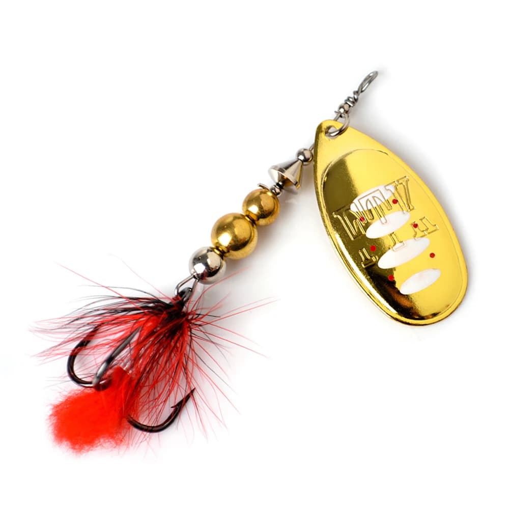 FTK Metallo Richiamo di Pesca Spinner Bait 12g 18g Wobblers Cucchiaio Esche Pike Basso Carpa Esca Dura Con La Piuma treble Ganci 8 colori