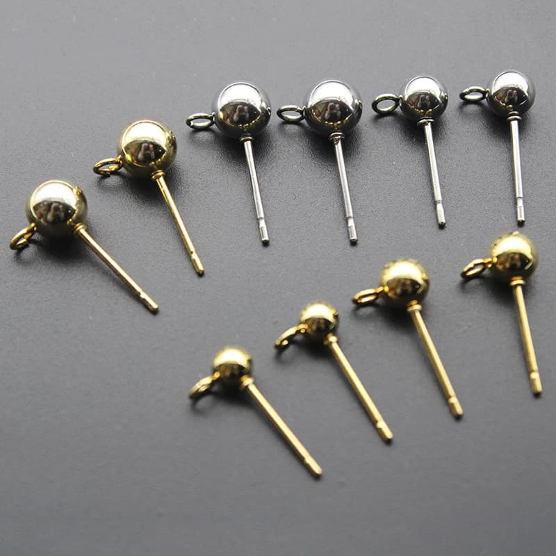20 pcs surgical stainless steel 3 4 6 mm round ball earrings pin with ring suitable for women diy earrings creation jewelry accessories
