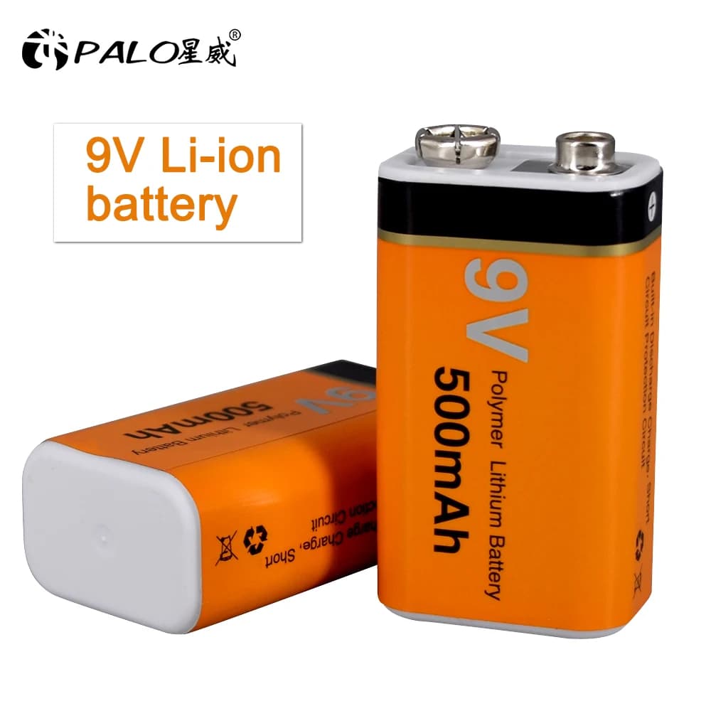 PALO 9V Batteria 6F22 Batteria ricaricabile agli ioni di litio da 9 Volt 500mAh 9V Batterie al litio per multimetro Allarme fumo Metal Detector