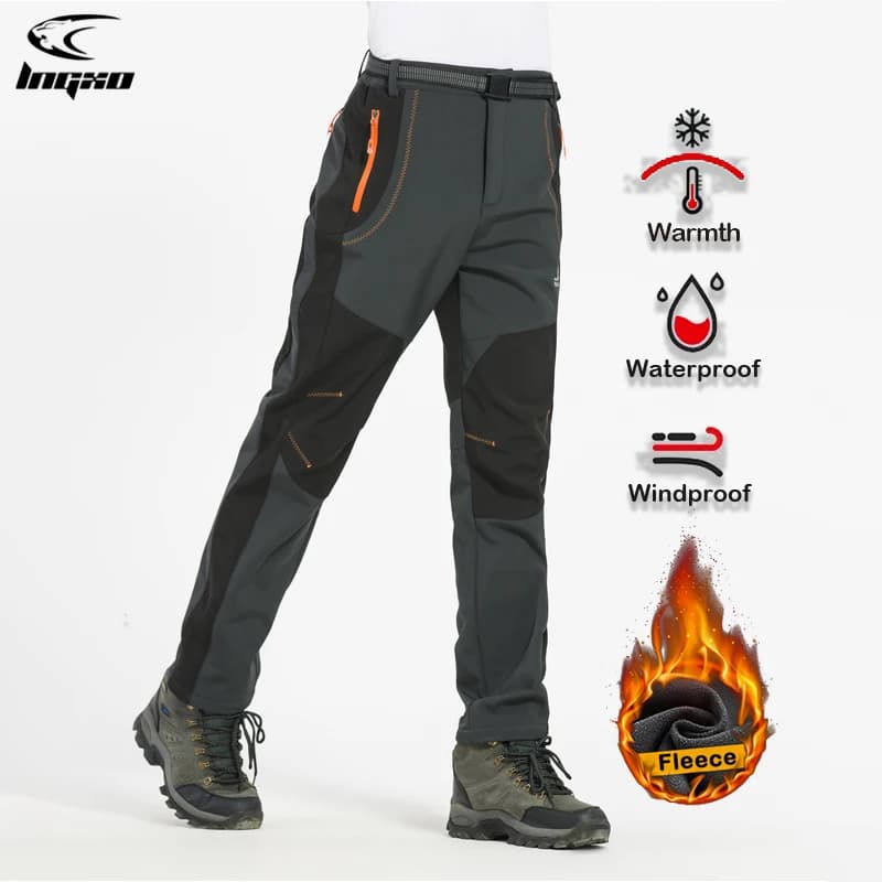 LNGXO Men's Thick Fleece Trekking Pants Winter Rain Pants Outdoor Windproof Soft Shell Trekking Ski pants