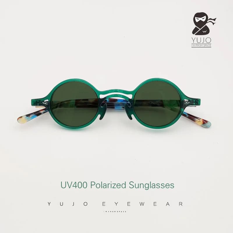 Vintage acetate small round circle UV400 Polarized Sunglasses Retro Prescription myopia reading Green Sunglasses