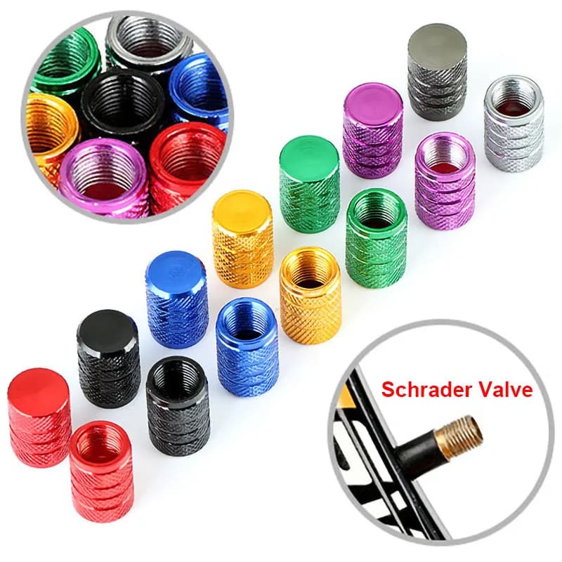 4 pezzi Tappi valvole per biciclette Tappi valvole Schrader Auto Moto Camion Bici Copri stelo valvola per pneumatici per ruote Accessori per biciclette