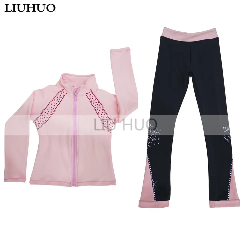 LIUHUO Pattinaggio di Figura sul Ghiaccio Abiti Giacca Pantaloni Pantaloni Ragazza Donna Collant Abbigliamento da Allenamento Tessuti ElasticizzatiPink Dance Top Kid