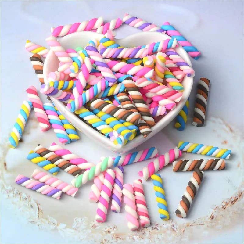 100 pz 25*5mm Kawaii spirale Marshmallow Cotton Candy polimero argilla cabochon Flatback per la decorazione del telefono fai da te