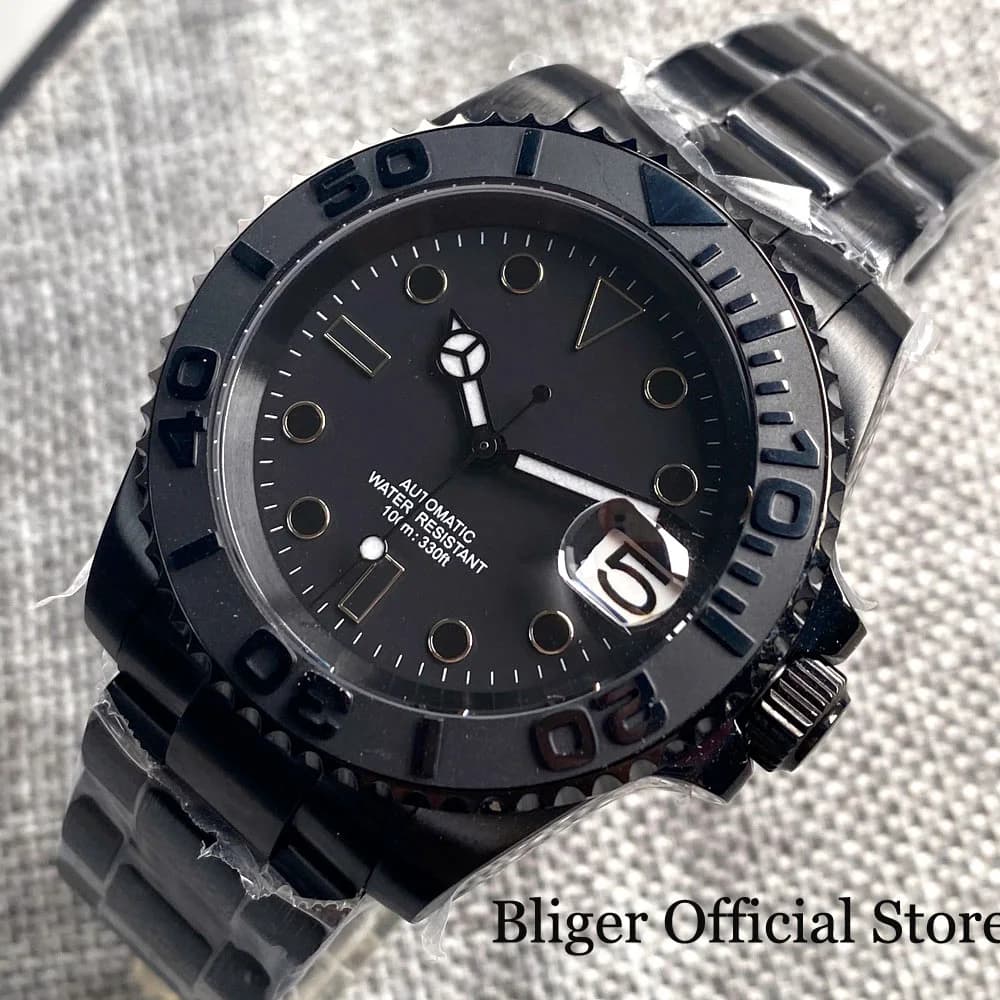 Diving 100M Impermeabile NH35AA PT5000 Movimento automatico PVD Orologio da uomo Vetro zaffiro Inserto in ceramica Bracciale in acciaio Glide lock