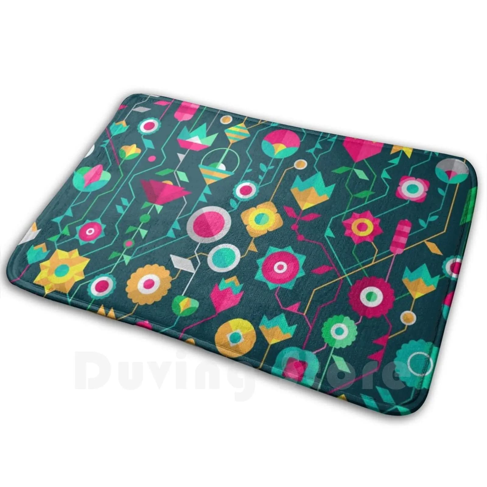 Ll334 / / Geometric Floral I Morbido tappeto antiscivolo Tappeto Cuscino Geometria geometrica Floreale Verde acqua Motivo Fiore Rosa