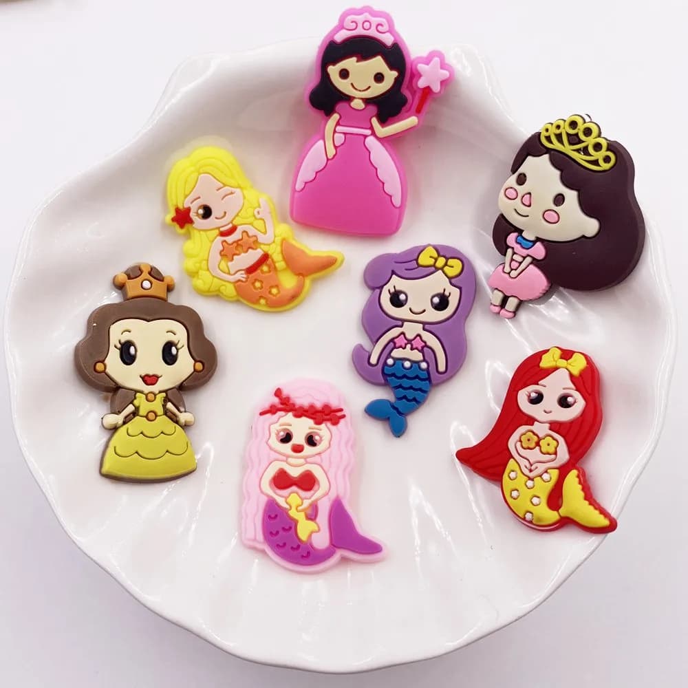 20 pezzi in PVC colorato materiale morbido stampato patch principessa cartone animato per borse fai da te scarpe vestiti Applique accessori artigianato