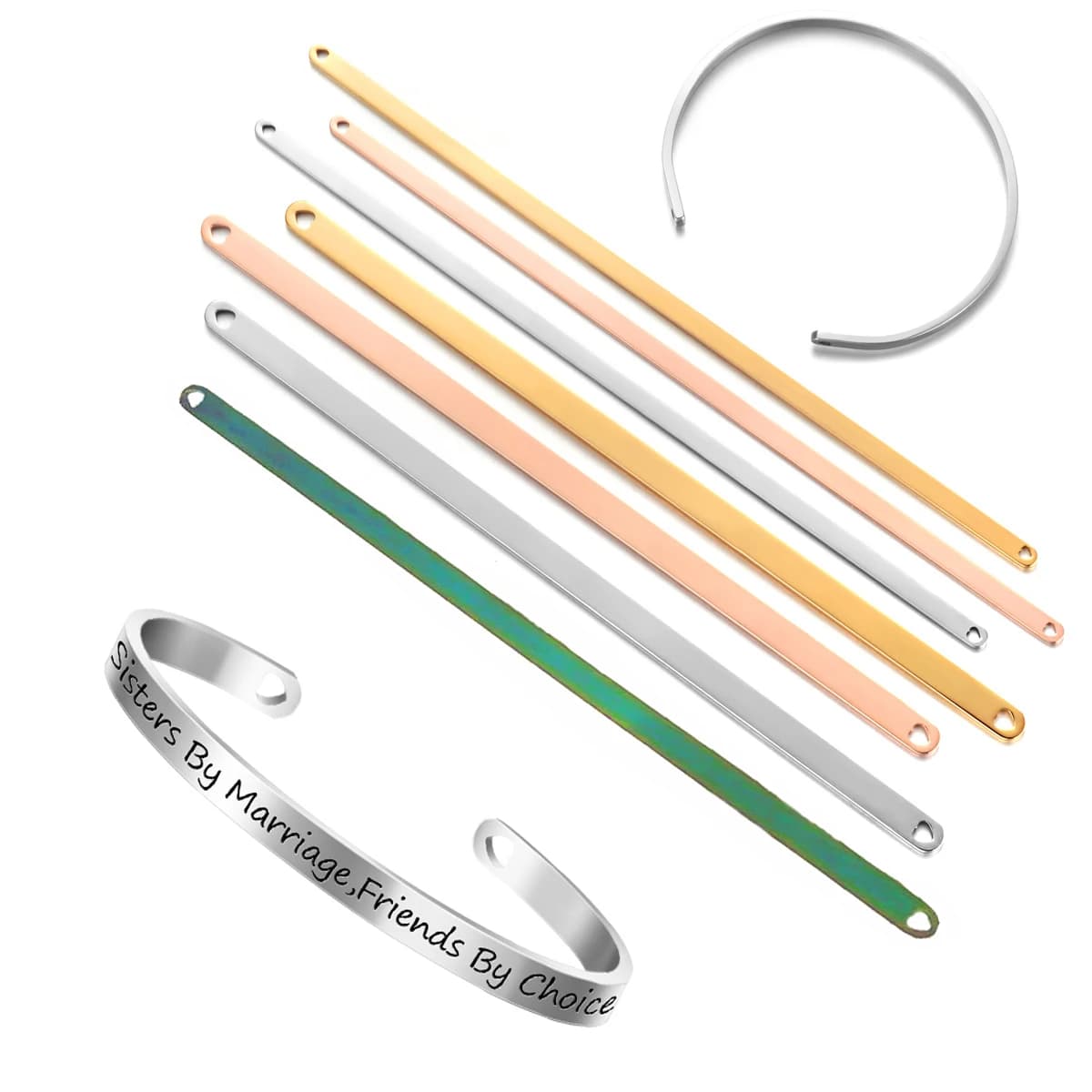 Bracciale rigido in acciaio inossidabile con pinza piegata, braccialetto con asta semplice vuota, incisione laser fai da te, Qe, gioielli, Pulseras, creazione di accessori
