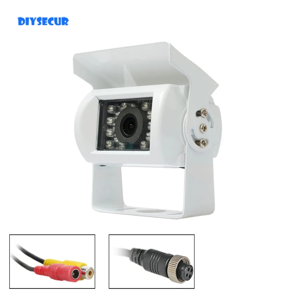 DIYSECUR IP68 4PIN HD CCD IR Night Vision Car Rear View Reversing Parking Camera for Truck Van Bus Lorry White