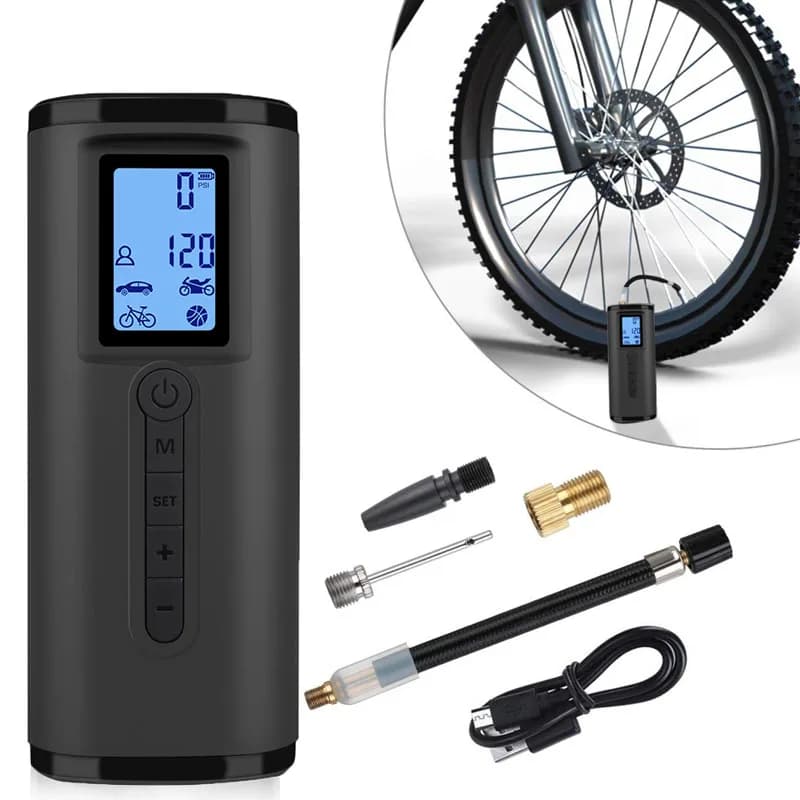 Pompa ad aria portatile gonfiatore ad aria per bici 120 PSI compressore d'aria per auto pompa per pneumatici per auto doppio Display gonfiabile con Power Bank