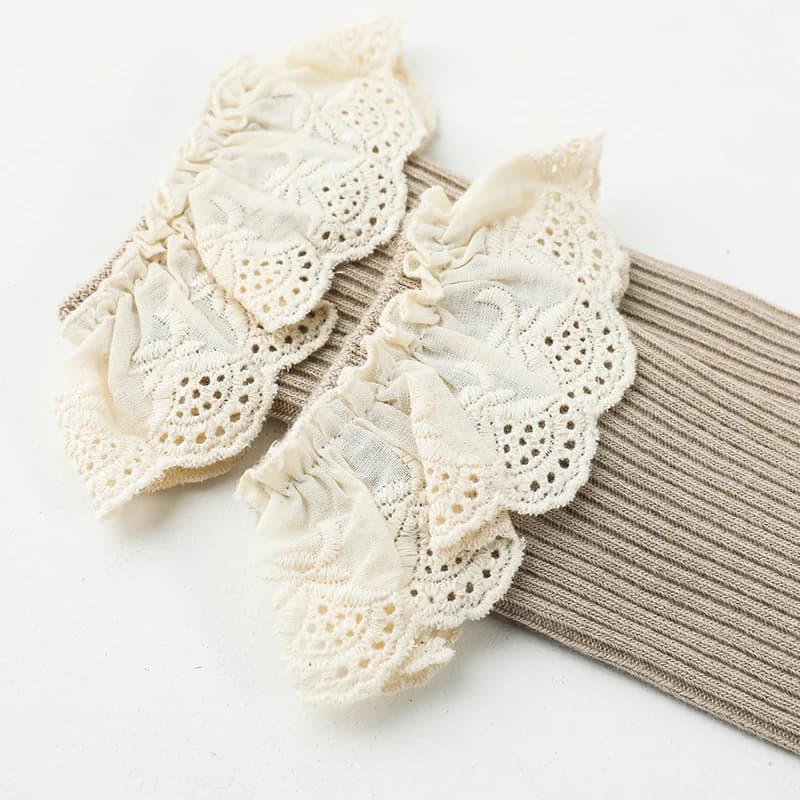 Calze al ginocchio in pizzo per bambina, primavera autunno, per neonate e bambine, con volant, in cotone, carine, da principessa, accessori per neonati