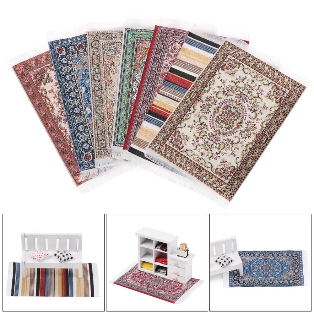 1:12 Mini scale miniature turkish style turkish braided carpet floor coverings for doll houses accessories