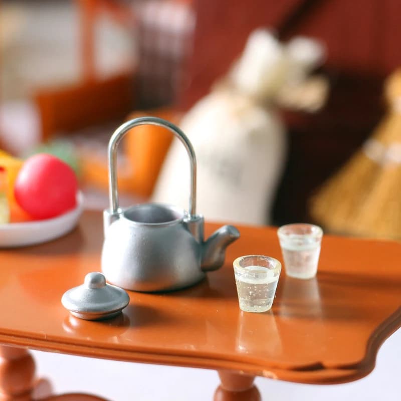 1 set bambini finta giocattolo Mini casa delle bambole mobili casa delle bambole bollitore pentola cucina in miniatura bollitore set di tazze d'acqua