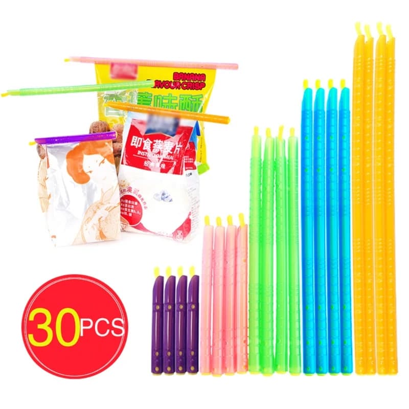30Pcs 5 Colors Sealing Closing Sticks For Portable Food Container Bags Fresh Plastic Hanging Clip