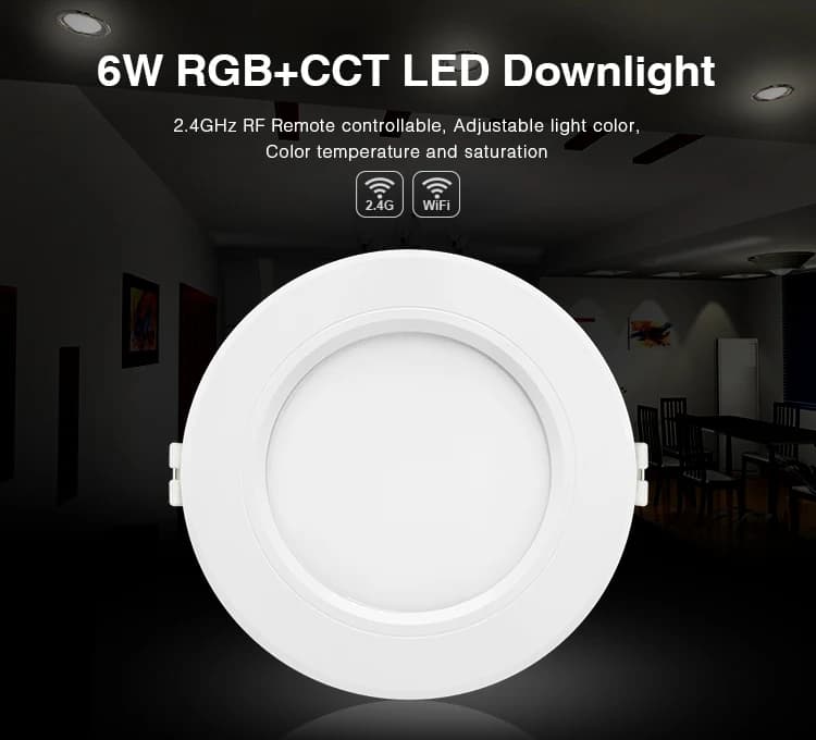 Faretto da incasso a LED FUT068 6W RGB + CCT AC100-240V Lampada da pannello a LED intelligente rotonda dimmerabile compatibile APP/2.4G Hz RF FUT092 telecomando