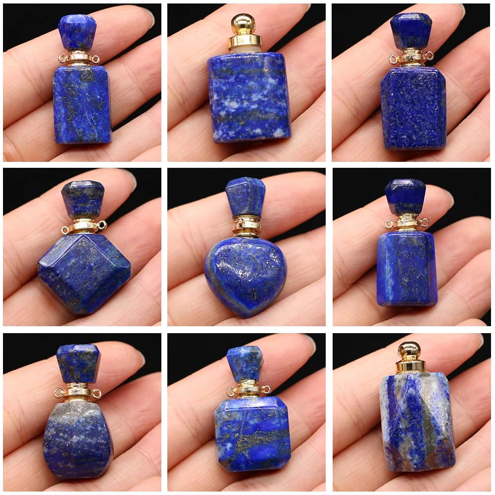Natural Lapis Lazulis Perfume Bottle Pendant Multiple Styles Charms Essential Oil Diffuser Pendant for DIY Jewerly Necklacce